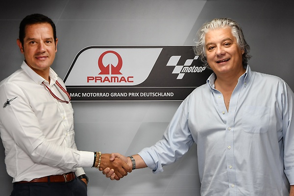 Paolo Campinoti (PRAMAC CEO) and Pau Serracanta (Dorna) - after agreeing for PRAMAC as the GermanGP Title Sponsor